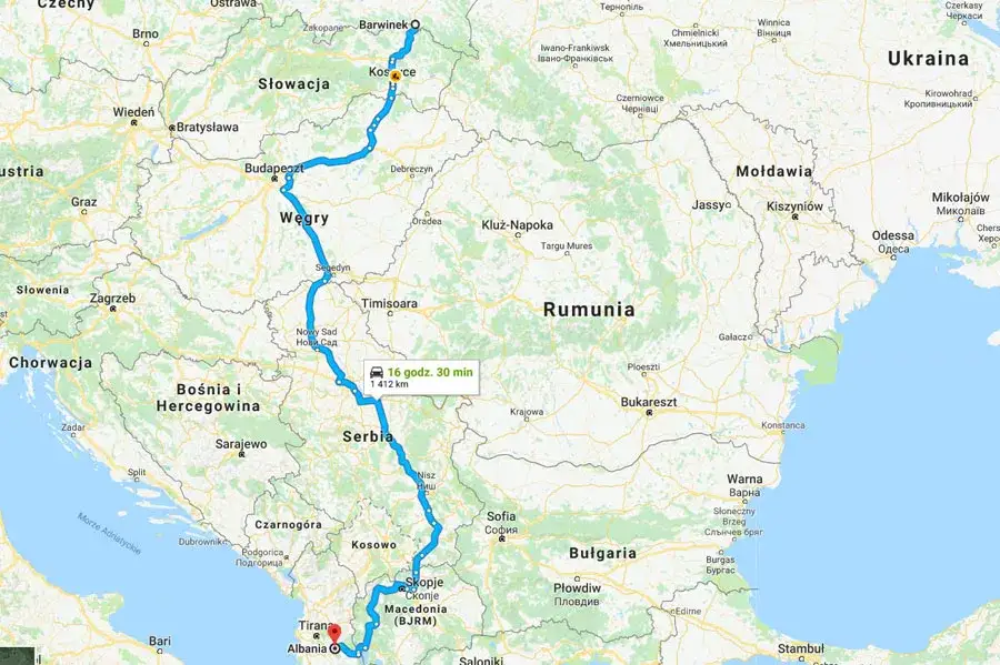 Mapa tras samochodowych Polska Albania