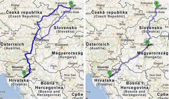 Mapa tras samochodowych Polska Split Chorwacja