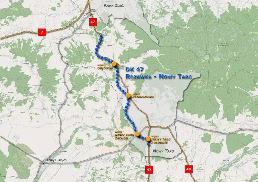 Mapa Zakopianki z zaznaczonymi korkami i wąskimi gardłami