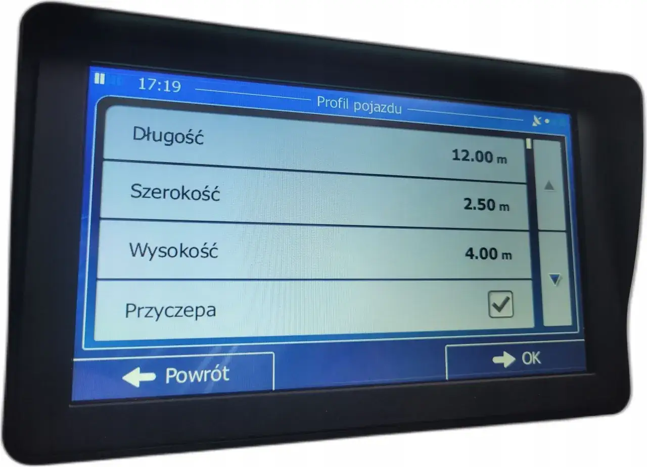 Nawigacja ciężarowa z profilem pojazdu