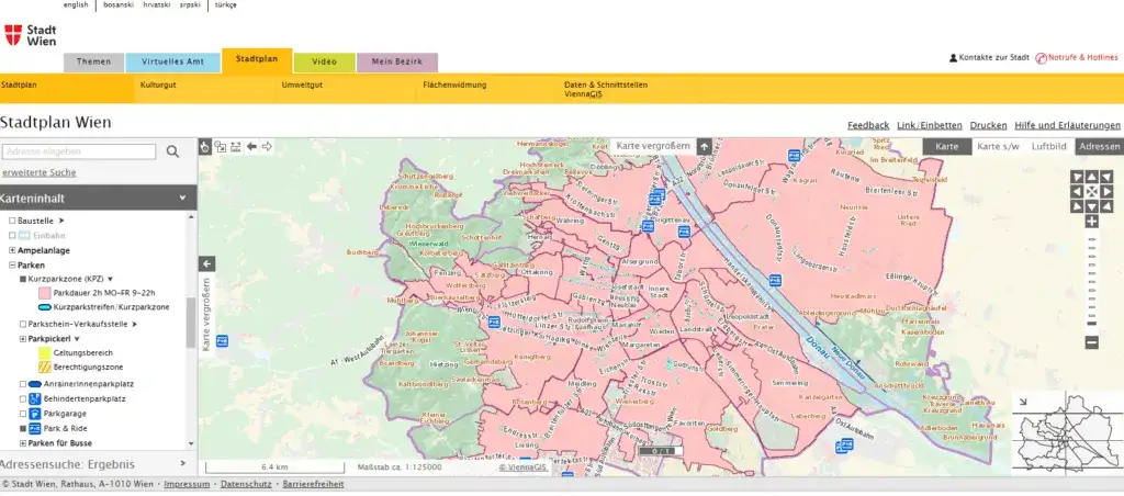 mapa parkingów Park and Ride Wiedeń