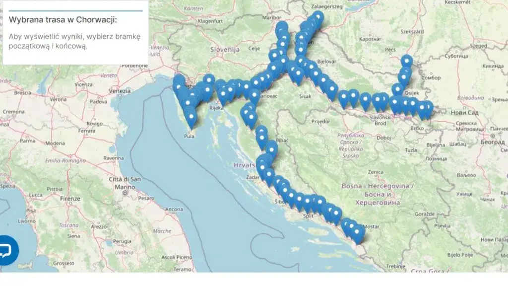 mapa trasy Polska Chorwacja przez Węgry wariant zachodni wschodni