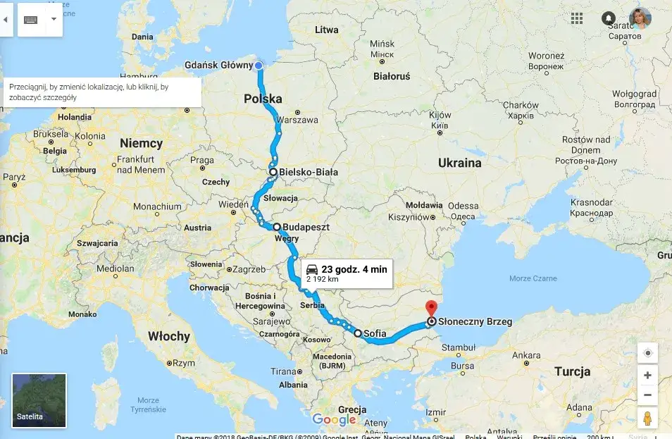 mapa trasy polska bułgaria samochodem serbia rumunia
