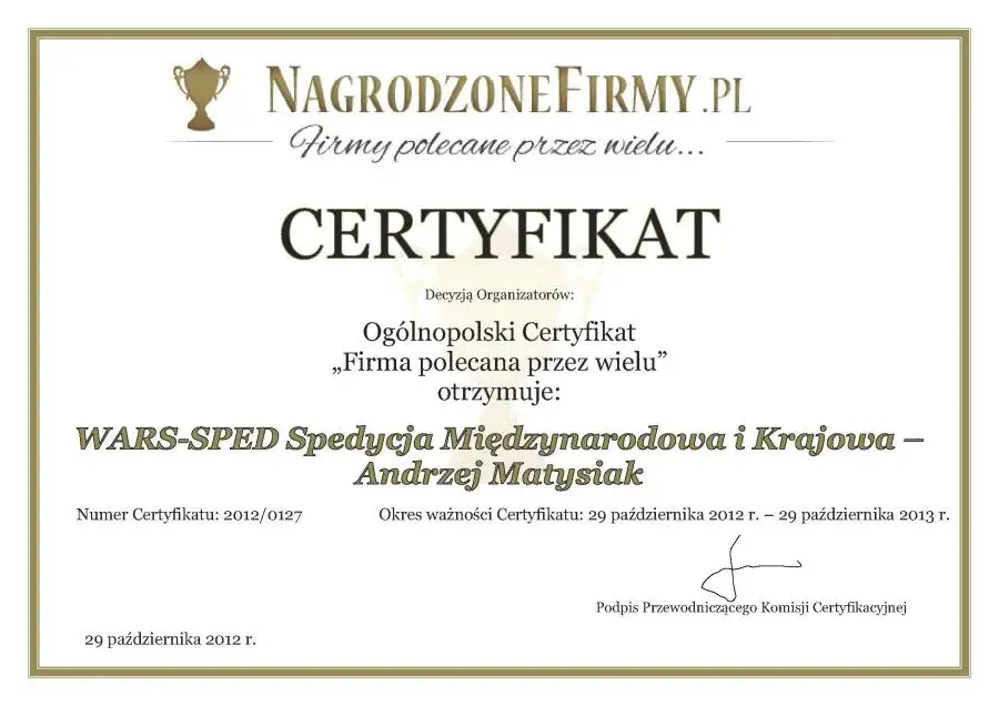 profesjonalna firma spedycyjna certyfikaty licencje