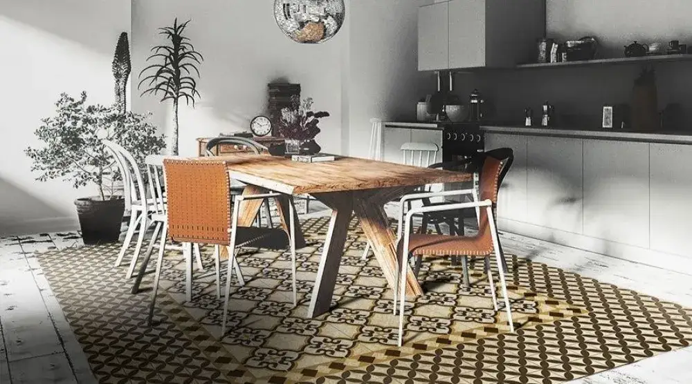 modne chodniki kuchenne w kolorach ziemi i geometryczne wzory